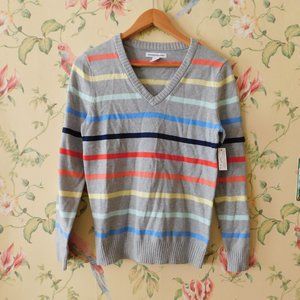 🌾 Multicolor Striped V-Neck Sweater